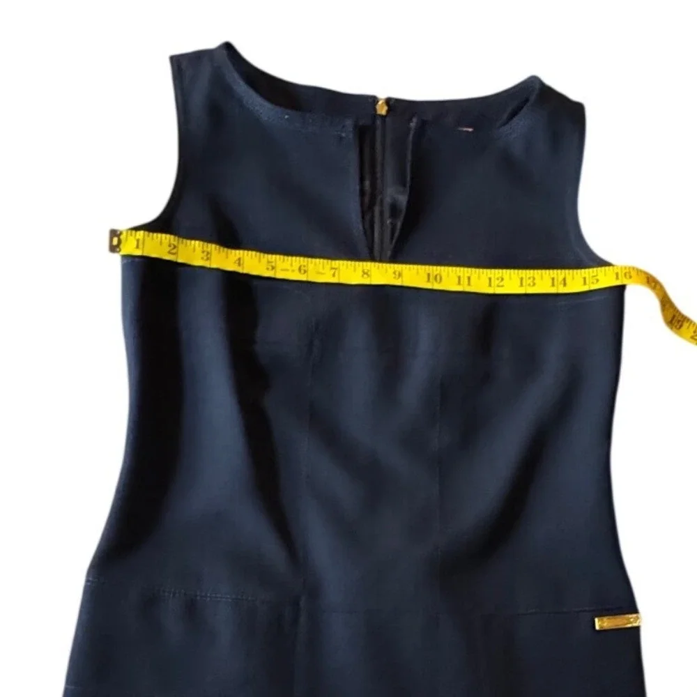 Tory Burch Ola Shift Dress Womens 2 Navy Blue Wool Blend Keyhole Career Workwear